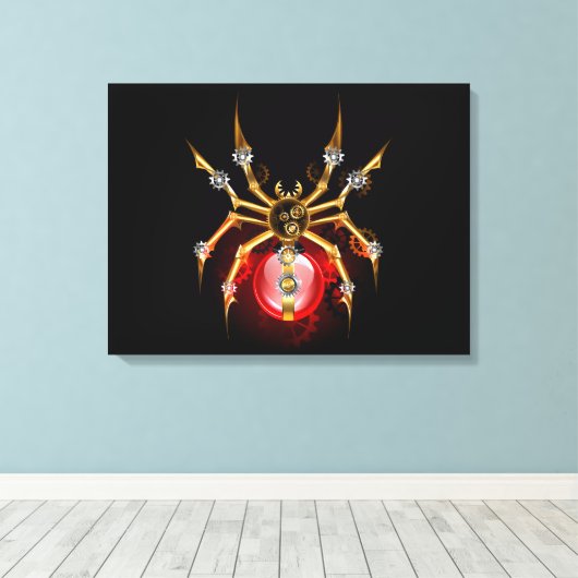 Steampunkspinne auf schwarz leinwanddruck (Insitu (Holzboden))