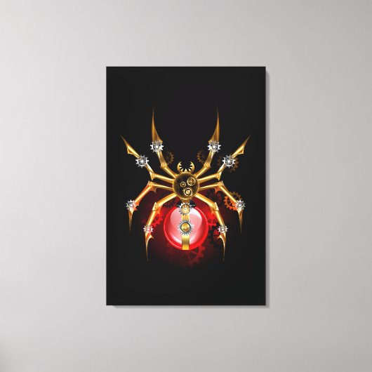 Steampunkspinne auf schwarz leinwanddruck (Vorderseite)