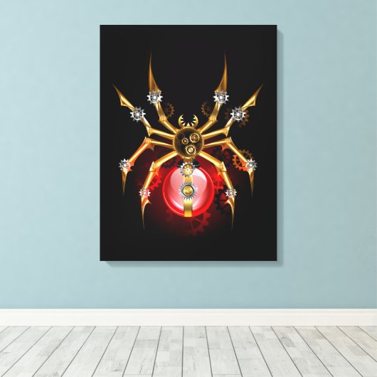 Steampunkspinne auf schwarz leinwanddruck (Insitu (Holzboden))
