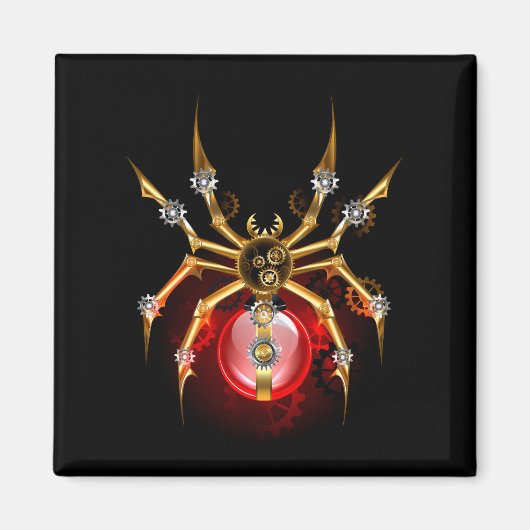 Steampunkspinne auf schwarz magnet (Vorne)