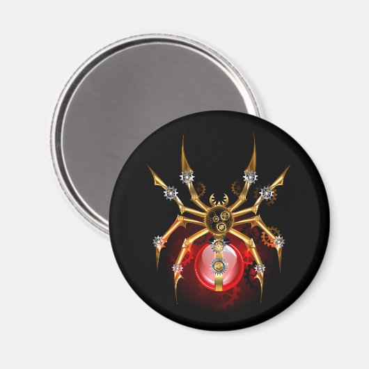 Steampunkspinne auf schwarz magnet (Vorderseite/Rückseite)