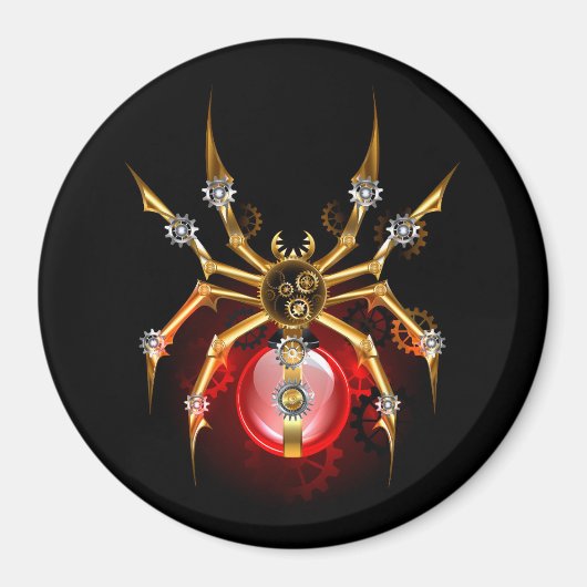 Steampunkspinne auf schwarz magnet (Vorne)
