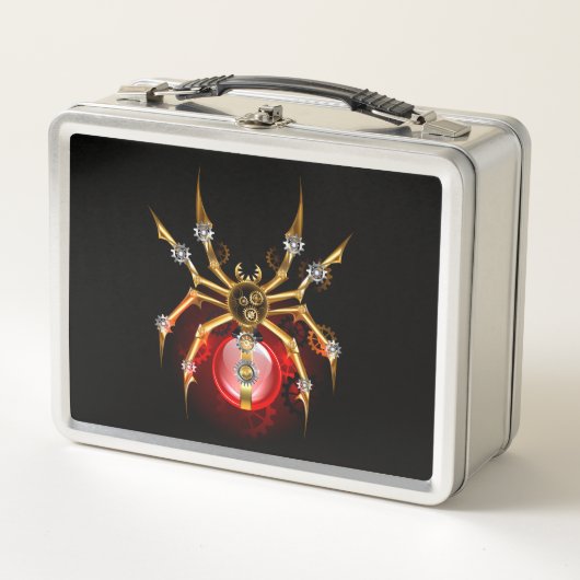 Steampunkspinne auf schwarz metall brotdose (Vorderseite)