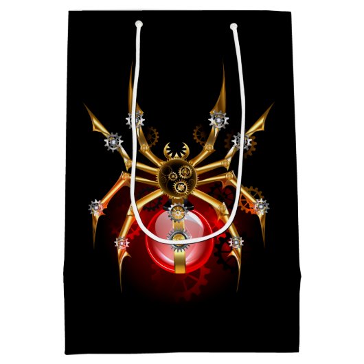 Steampunkspinne auf schwarz mittlere geschenktüte (Rückseite)