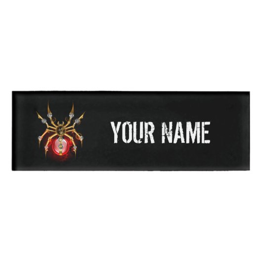 Steampunkspinne auf schwarz namenschild (Vorderseite)