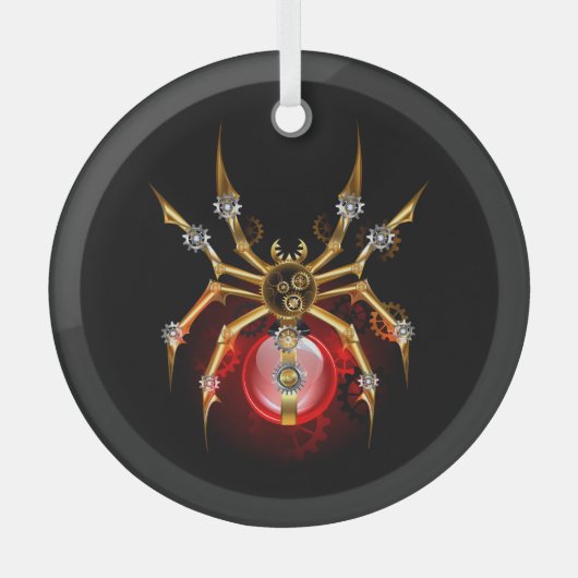 Steampunkspinne auf schwarz ornament aus glas (Vorderseite)
