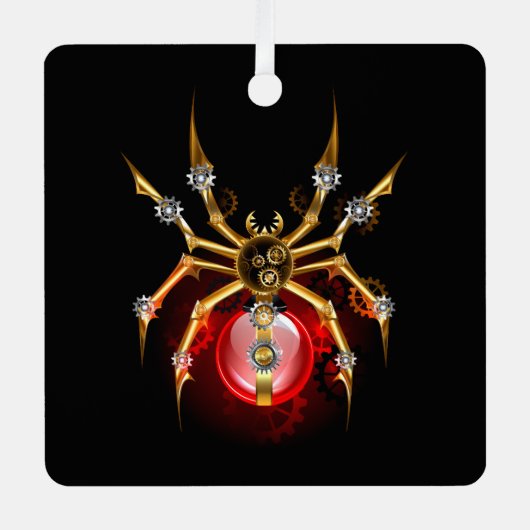 Steampunkspinne auf schwarz ornament aus metall (Vorderseite)