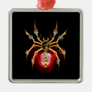 Steampunkspinne auf schwarz ornament aus metall