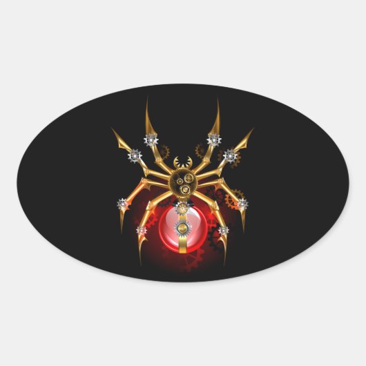 Steampunkspinne auf schwarz ovaler aufkleber (Vorderseite)