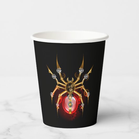 Steampunkspinne auf schwarz pappbecher (Rückseite)