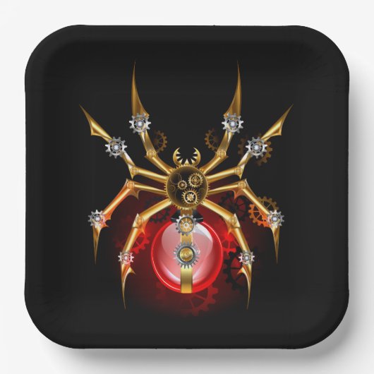 Steampunkspinne auf schwarz pappteller (Vorderseite)