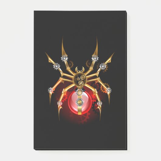 Steampunkspinne auf schwarz post-it klebezettel (Vorderseite)