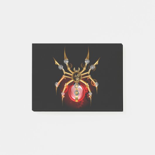 Steampunkspinne auf schwarz post-it klebezettel (Vorderseite)