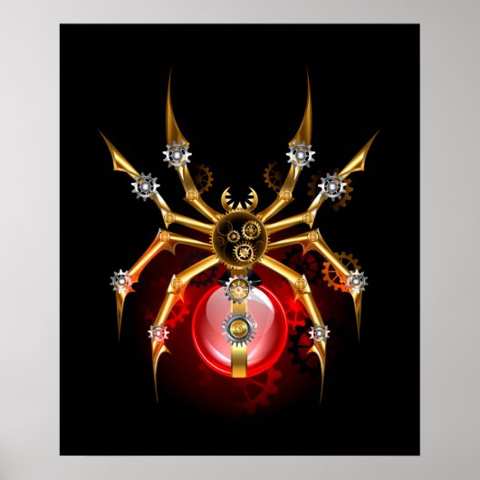 Steampunkspinne auf schwarz poster (Vorne)