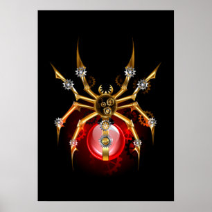 Steampunkspinne auf schwarz poster