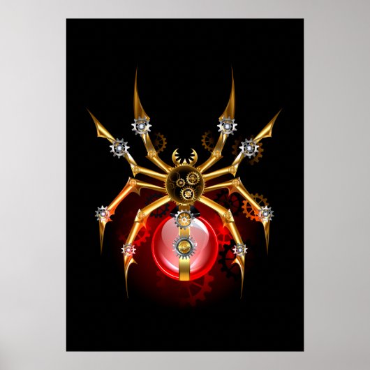 Steampunkspinne auf schwarz poster (Vorne)