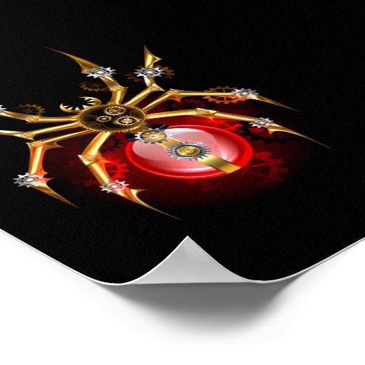 Steampunkspinne auf schwarz poster (Ecke)