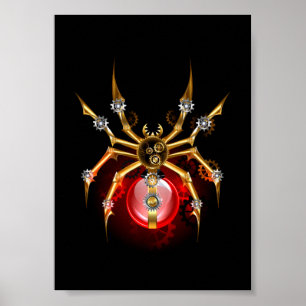 Steampunkspinne auf schwarz poster