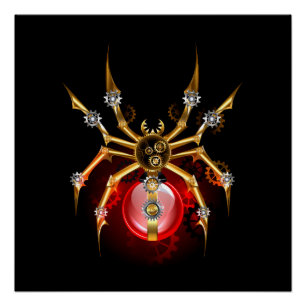 Steampunkspinne auf schwarz poster