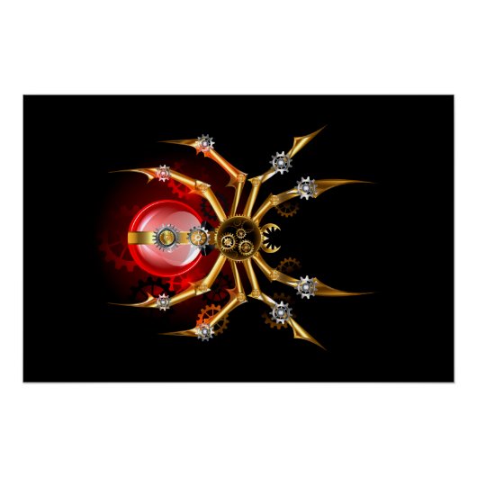 Steampunkspinne auf schwarz poster (Vorderseite)