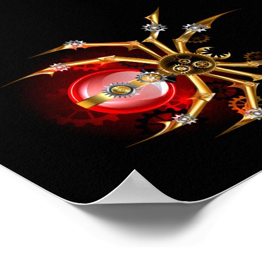 Steampunkspinne auf schwarz poster (Ecke)