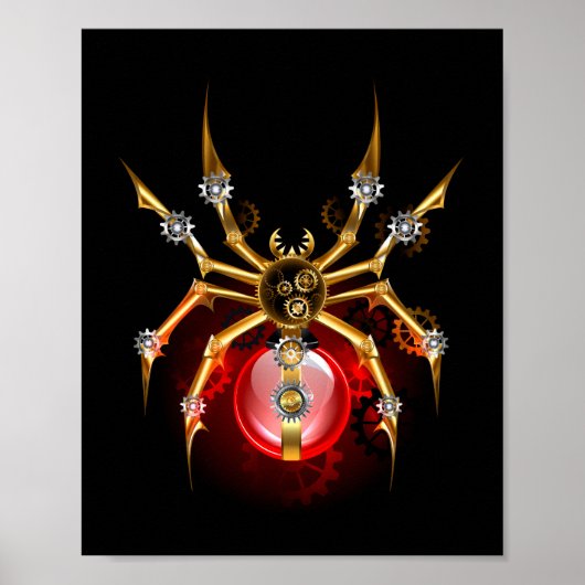 Steampunkspinne auf schwarz poster (Vorne)