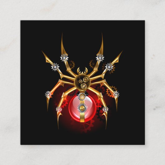 Steampunkspinne auf schwarz quadratische visitenkarte (Vorderseite)