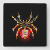 Steampunkspinne auf schwarz quadratische wanduhr (Vorderseite)