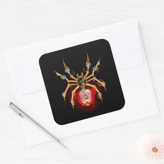 Steampunkspinne auf schwarz quadratischer aufkleber (Umschlag)