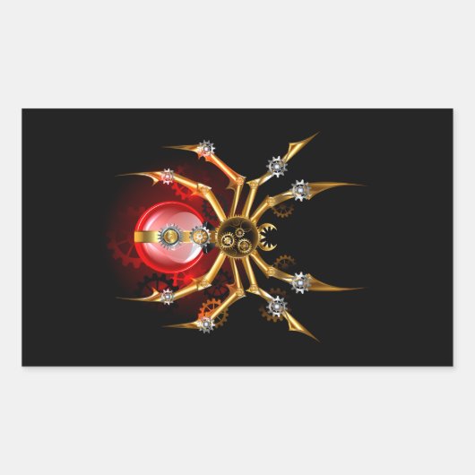 Steampunkspinne auf schwarz rechteckiger aufkleber (Vorderseite)