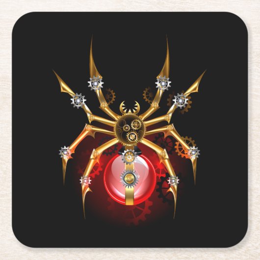 Steampunkspinne auf schwarz rechteckiger pappuntersetzer (Vorderseite)