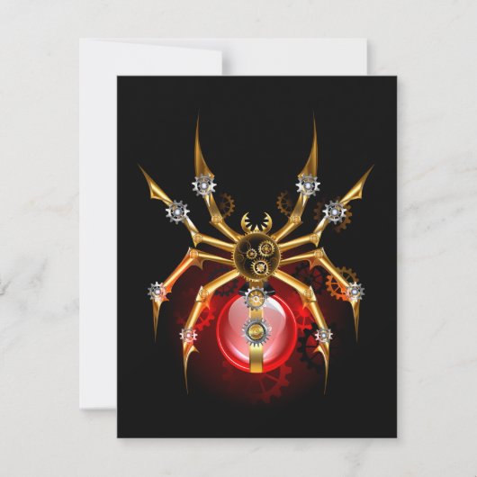Steampunkspinne auf schwarz RSVP karte (Vorderseite)