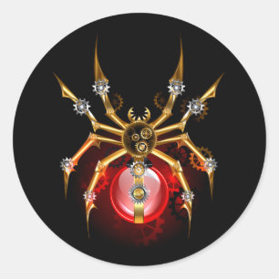 Steampunkspinne auf schwarz runder aufkleber