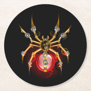 Steampunkspinne auf schwarz runder pappuntersetzer