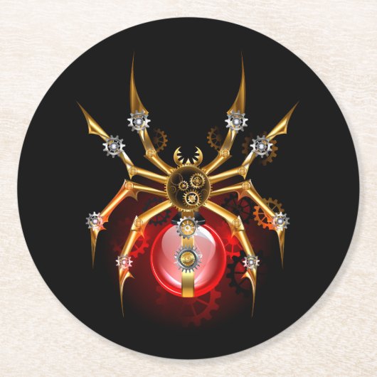 Steampunkspinne auf schwarz runder pappuntersetzer (Vorderseite)
