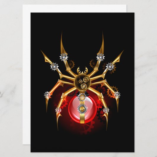 Steampunkspinne auf schwarz save the date (Vorne/Hinten)