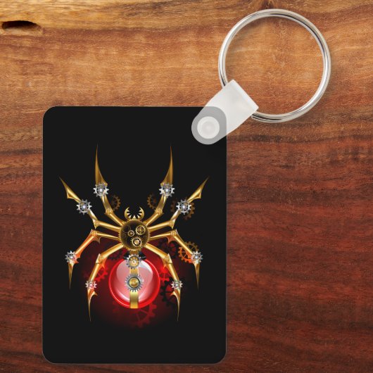 Steampunkspinne auf schwarz schlüsselanhänger (Rückseite)