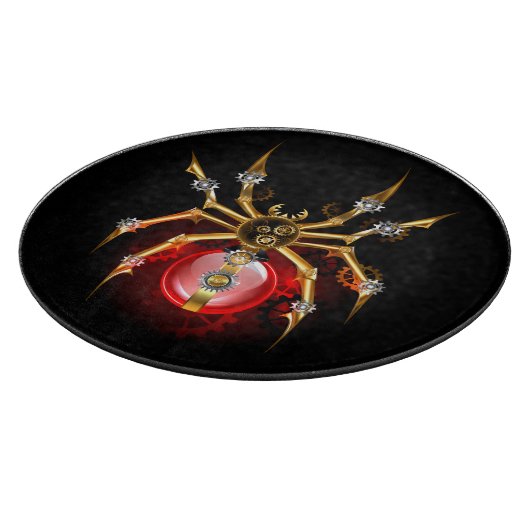 Steampunkspinne auf schwarz schneidebrett (Ecke)