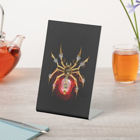 Steampunkspinne auf schwarz sockelschild (In SItu)