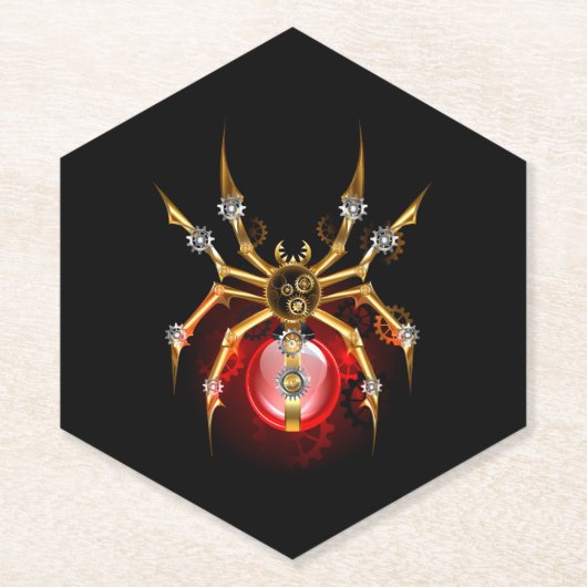 Steampunkspinne auf schwarz untersetzer (Vorderseite)
