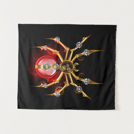 Steampunkspinne auf schwarz wandteppich (Vorderseite (Horizontal))