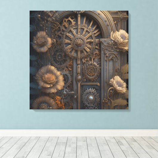 Steampunktür mit Blume Leinwanddruck (Insitu (Holzboden))