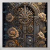 Steampunktür mit Blume Poster (Vorne)