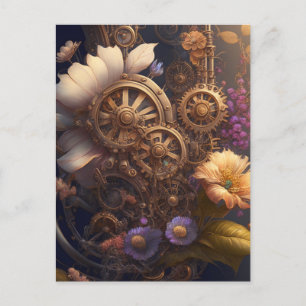 Steampunktür mit violetten Blumen Postkarte