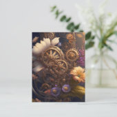 Steampunktür mit violetten Blumen Postkarte (Stehend Vorderseite)