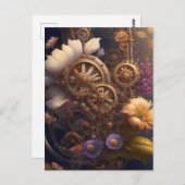 Steampunktür mit violetten Blumen Postkarte (Vorne/Hinten)