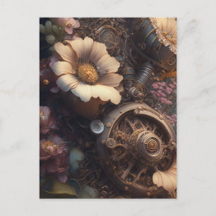 Steampunktür mit weißen Blume Postkarte