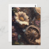 Steampunktür mit weißen Blume Postkarte (Vorne/Hinten)