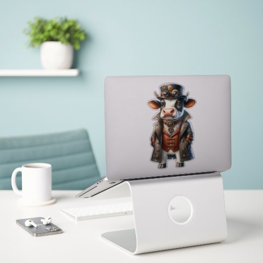 Steampunkuh Transparenter Aufkleber (Laptop auf Schreibtisch)