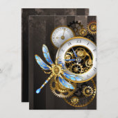 Steampunkuhr mit mechanischem Drachenfliegen Begleitkarte (Vorne/Hinten)